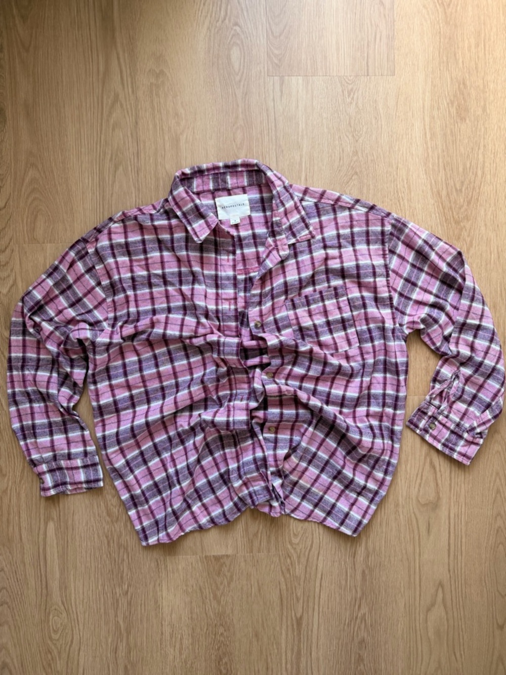 Aeropostale Pink and White Plaid Button-Up Shirt